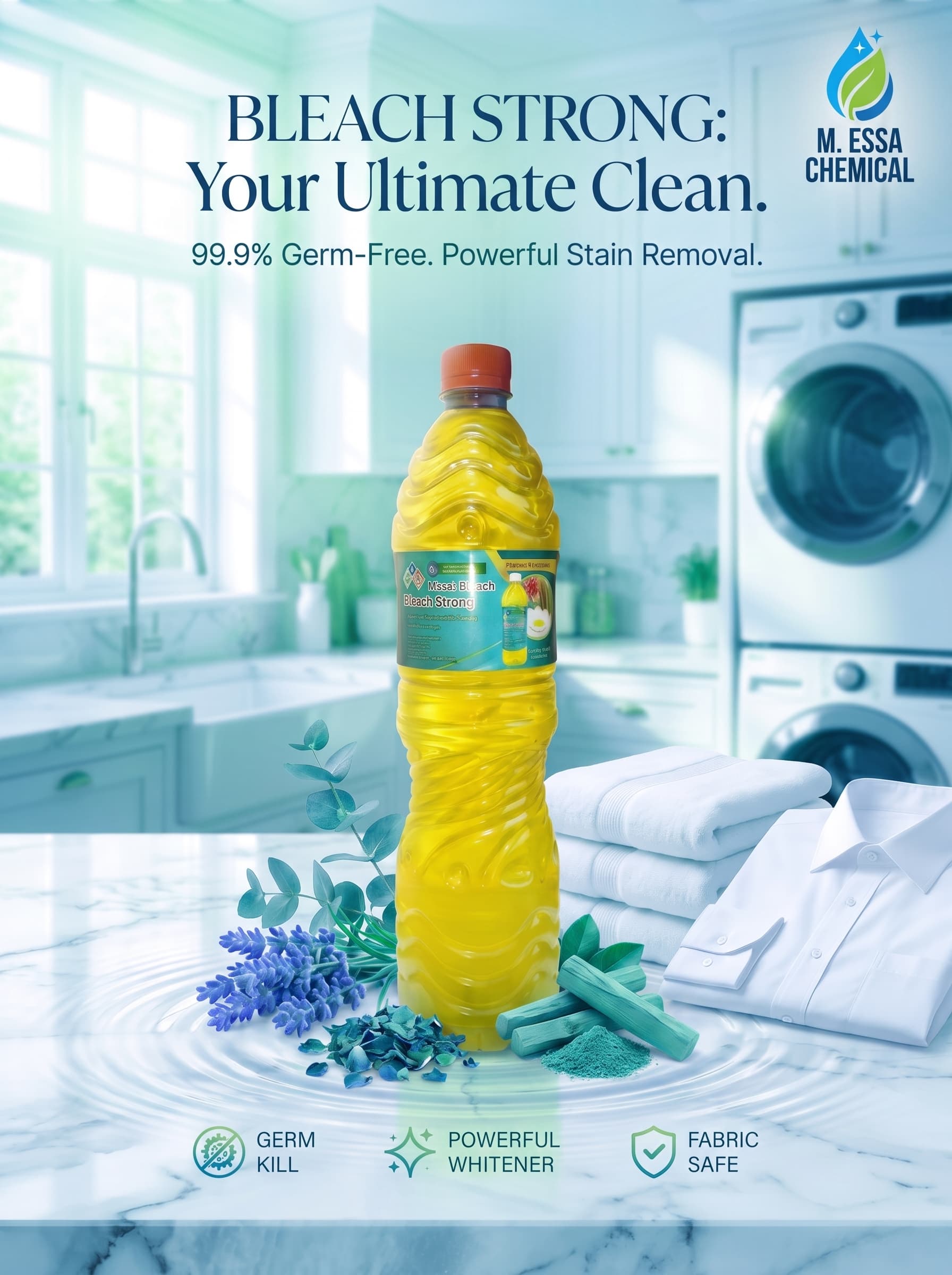 Strong Liquid Bleach Bottle for Laundry Whitening and Household Surface Cleaning