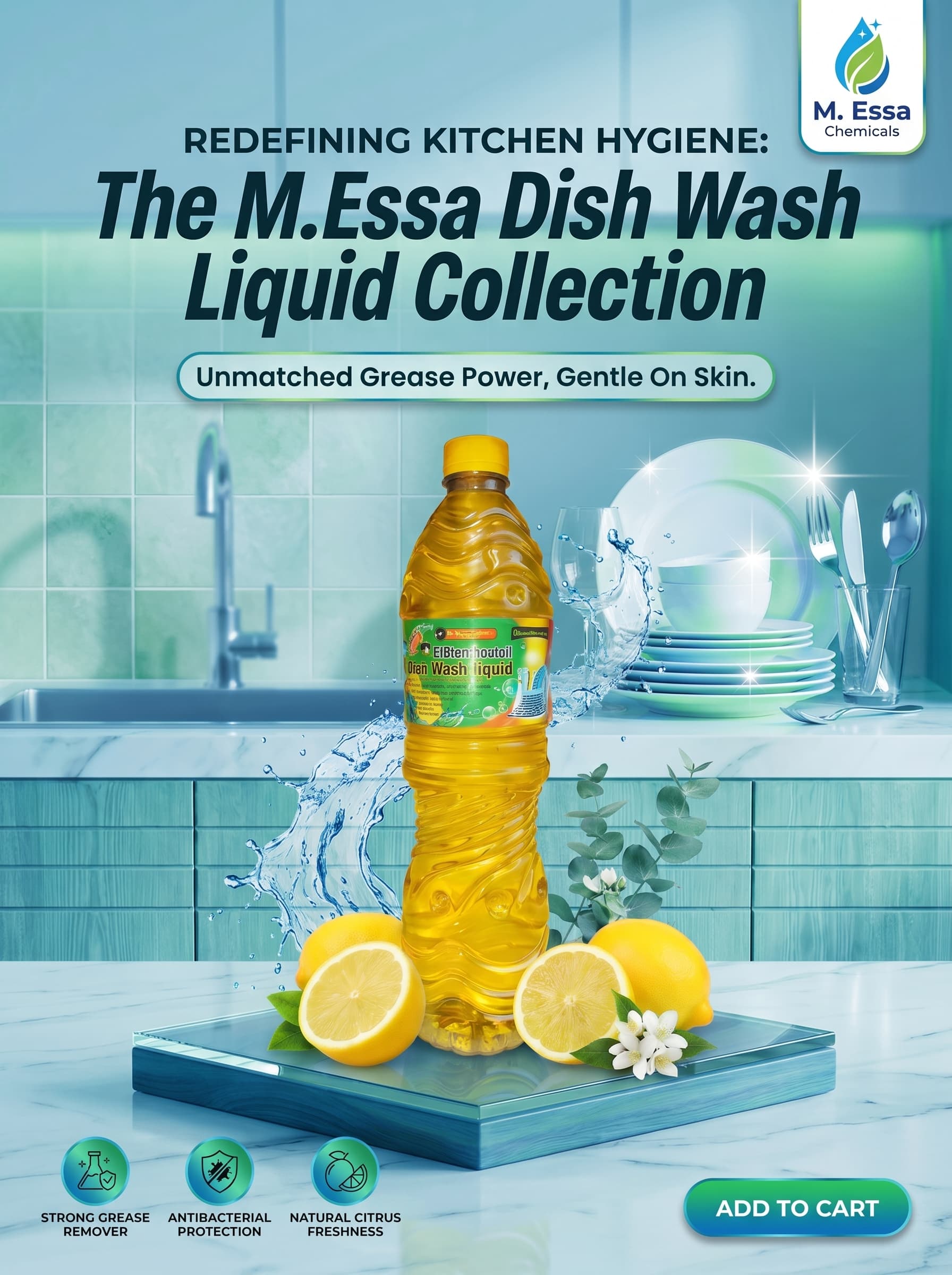 Clean360 Lemon Dishwashing Liquid Bottle for Cleaning Kitchen Utensils and Removing Grease