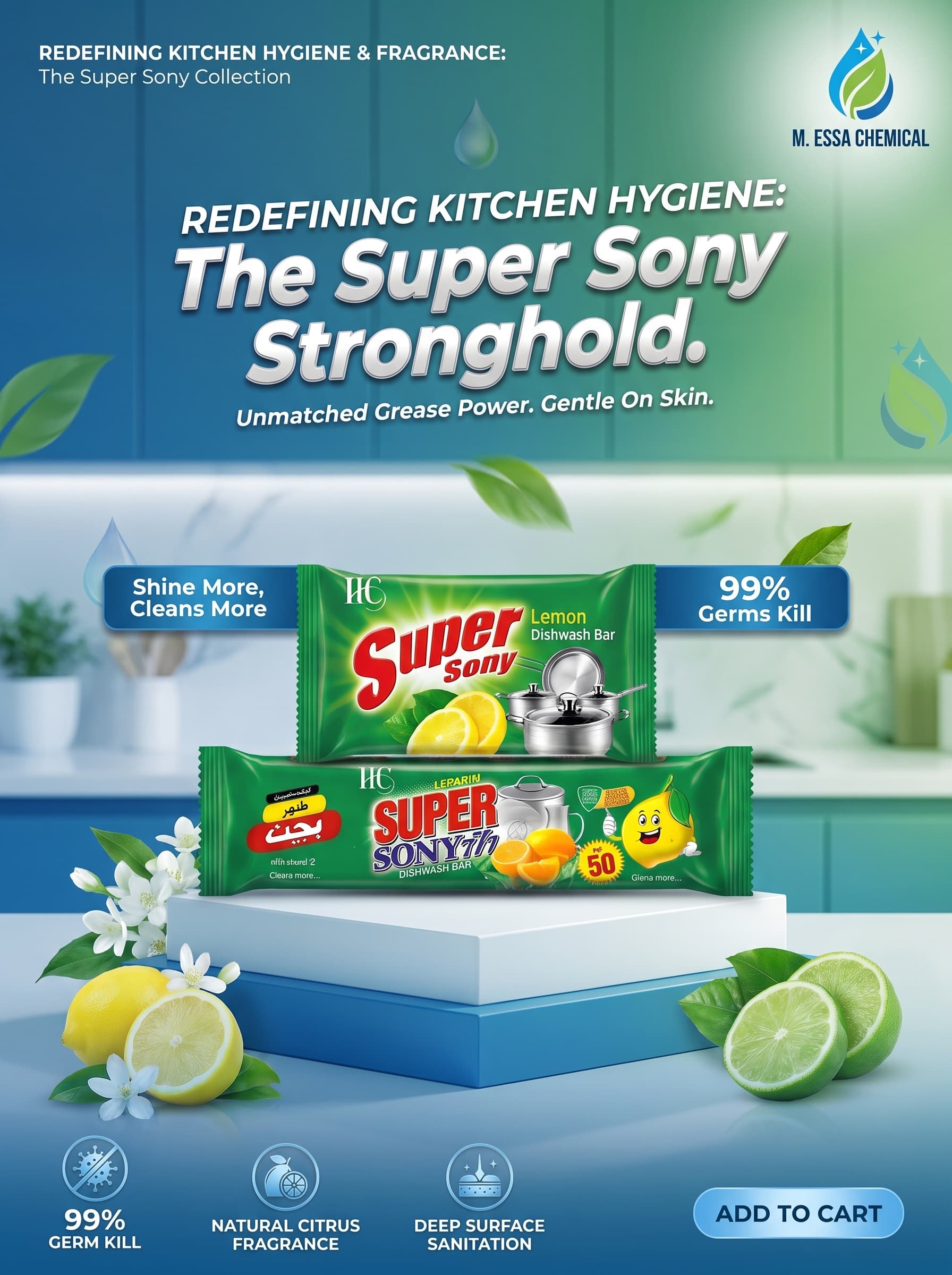 Super Sony Dish Wash Soap Bar for Removing Kitchen Grease and Cleaning Utensils