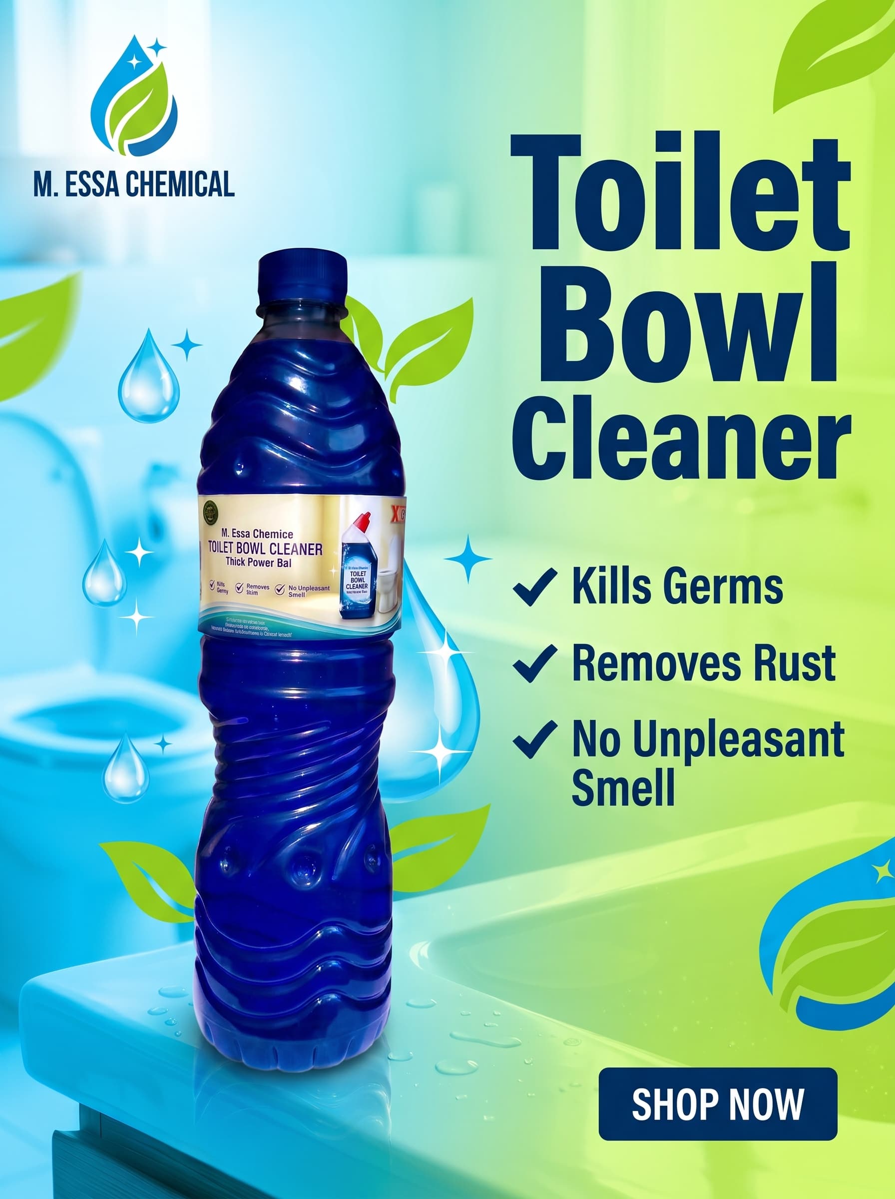 Premium Toilet Bowl Cleaner Bottle for Removing Toilet Stains and Hard Water Deposits