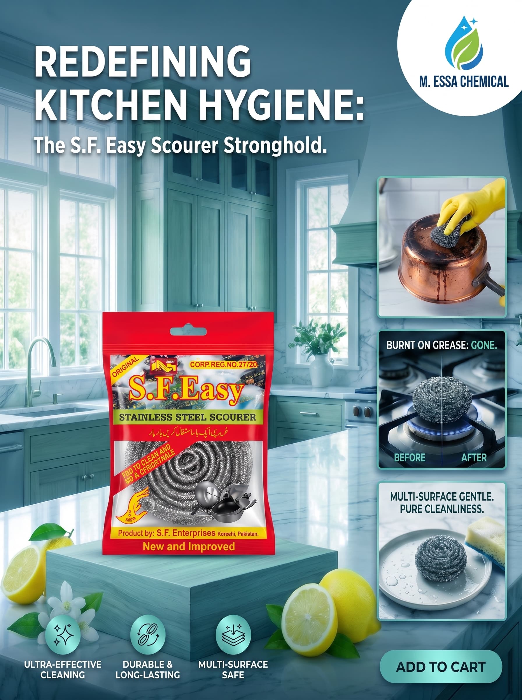 Premium Dish Wash Scourer Sponge for Cleaning Kitchen Utensils and Cookware
