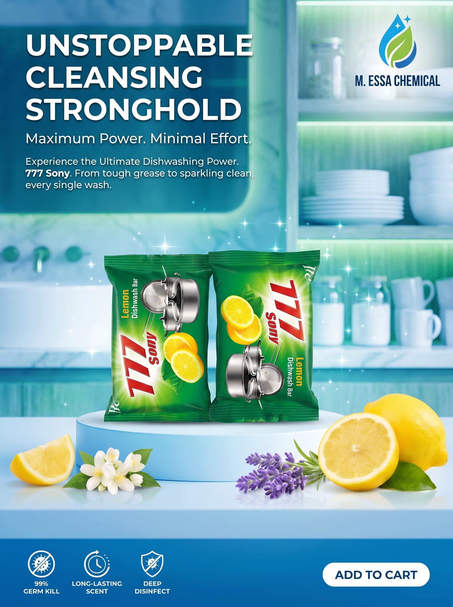 777 Sony Dish Wash Soap Bar for Removing Kitchen Grease from Dishes and Utensils